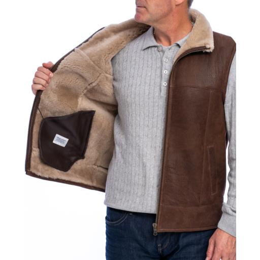 Mens Chestnut Brown Sheepskin Gilet - Vancouver  - Wool Lined