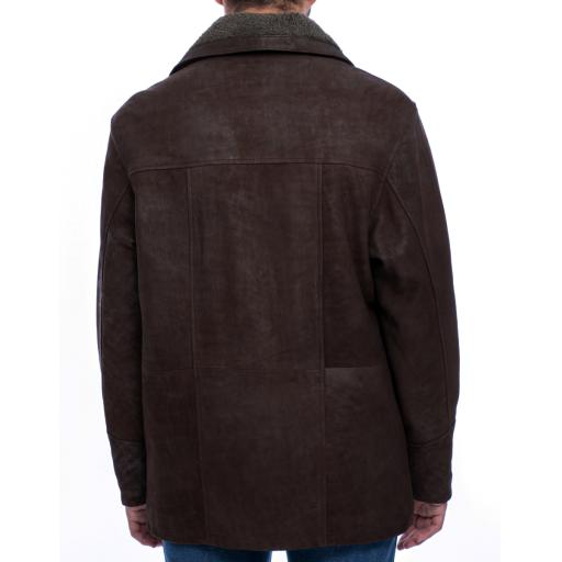 Mens Matt Brown Nubuck Leather Coat - Elswick - 2nd Fleece Collar  - Back