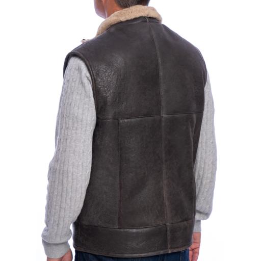 Mens Shearling Sheepskin Gilet - Vancouver - Matt Brown - Back