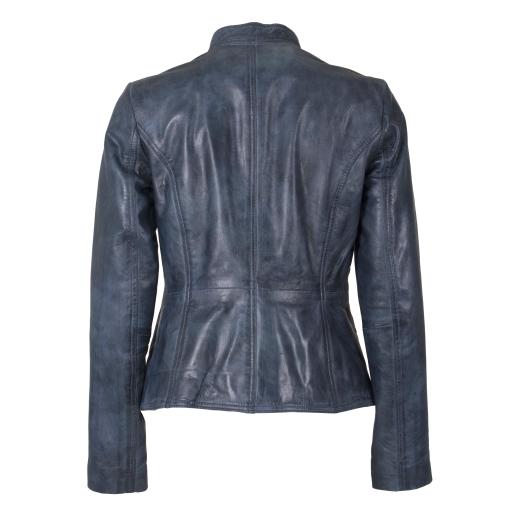 Womens Vintage Blue Leather Jacket - Leone -  Feminine Tailored Shape