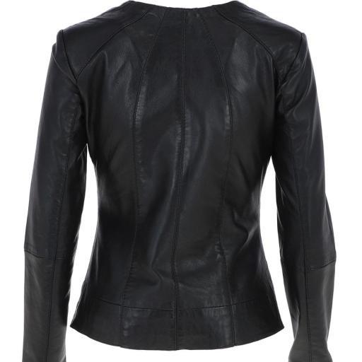 Womens Collarless Black Leather Jacket - Alegra - Back