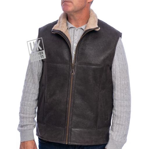 Mens Shearling Sheepskin Gilet - Vancouver - Matt Brown - Zip Front
