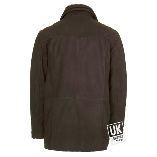 Mens Brown Nubuck Leather Jacket - Norton - Additional & Removable  Fleece Collar 