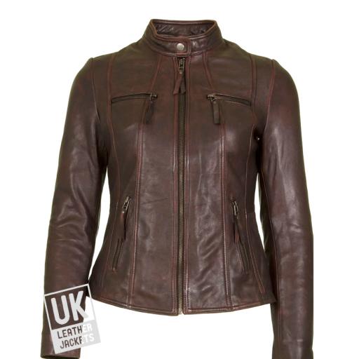 Womens Vintage Burgundy Leather Jacket - Leone - Limited Stock
