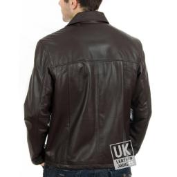 Men's Brown Leather Jacket - Classic Harrington - Back