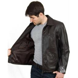 Men's Brown Leather Jacket - Classic Harrington - Lining