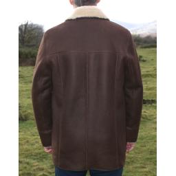 Mens Brown Sheepskin Car Coat - Foxhill - Superior Quality - Cream Wool - Back 