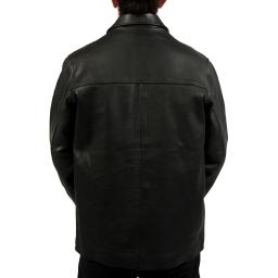Men's Hip Length Black Leather Jacket  - Superior Cow Hide - Back