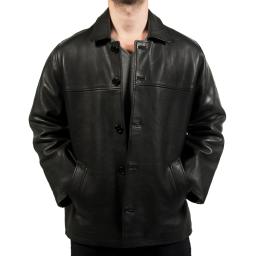 Men's Hip Length Black Leather Jacket  - Superior Cow Hide - Front