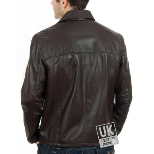 Men's Brown Leather Jacket - Classic Harrington - Back