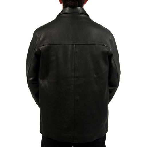 Men's Hip Length Black Leather Jacket  - Superior Cow Hide - Back