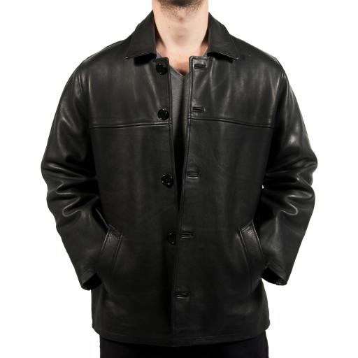 Mens Hip Length Black Leather Cow Hide Jacket - Apollo