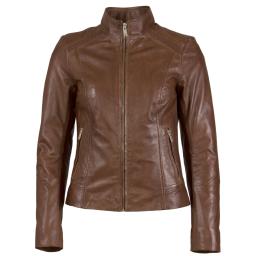 Women's Leather Jacket - Rochelle - Brown Tan - Short Stand-up Collar