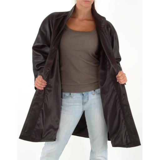 Women's Brown Leather Swing Coat in Brown Leather
