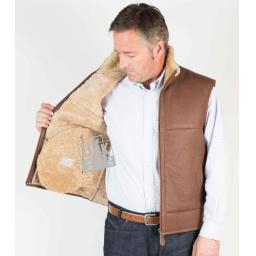 Mens Shearling Sheepskin Gilet - Chestnut Tan Leather Exterior Full Wool Interior