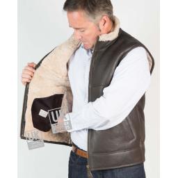 Mens Shearling Sheepskin Gilet - Vancouva - Cream Wool Lining