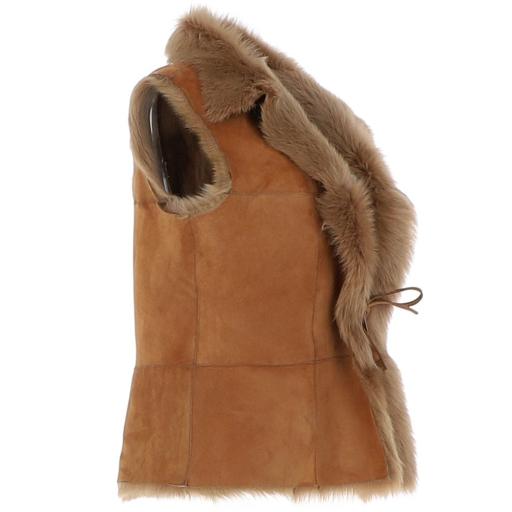 Womens Honey Toscana Sheepskin Gilet - Waist Single Tie  with Waterfall Front