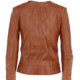 Womens Collarless Tan Leather Jacket - Alegra -  Circular Collar