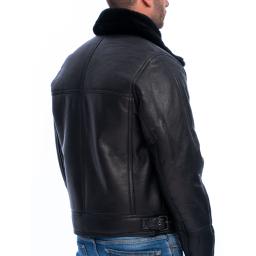Men's Black Sheepskin Flying Jacket - Vintage Aviator - Waist Adjuster straps