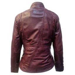 Womens Burgundy Zip Leather Jacket - Lucinda - Back Panel