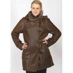 Ladies Plus Size Sheepskin Duffle Coat - Lea - Brown Wool - Superior Quality