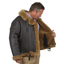 Men's Sheepskin Flying Jacket - WWII Airforce - Thick Brown Wool  Lining