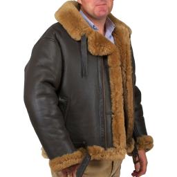 Men's Brown Sheepskin Flying Jacket - WWII Air Force Pilot - Brown Wool Trim