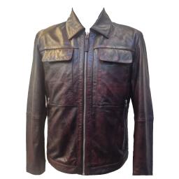 Mens Oxblood Leather Jacket - Safari Patch Pockets - Centre zip