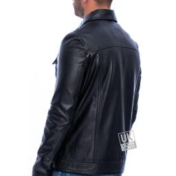 Mens  Leather Jacket - Safari Patch Pockets - BACK PANEL VIEW