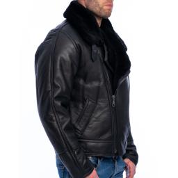 Men's Black Sheepskin Flying Jacket - Vintage Aviator - Thick Black Wool