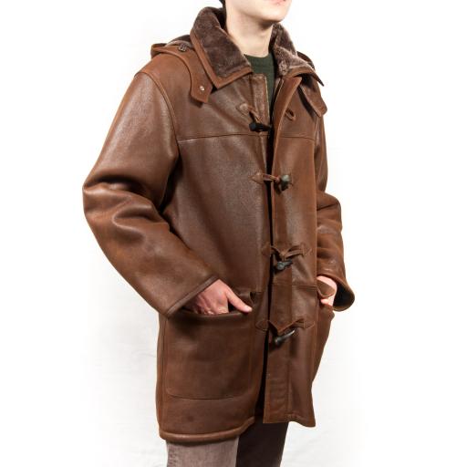 Finest Men's Brown Shearling Sheepskin Duffle Coat - Regent
