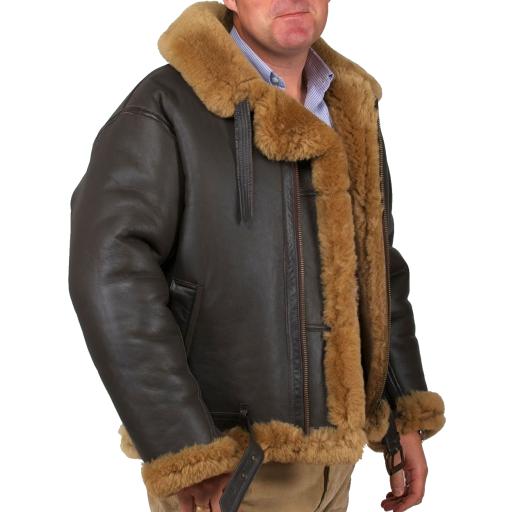 Men's Finest Sheepskin Flying Jacket - WWII Air Force Pilot - Brown Wool - LAST FEW !