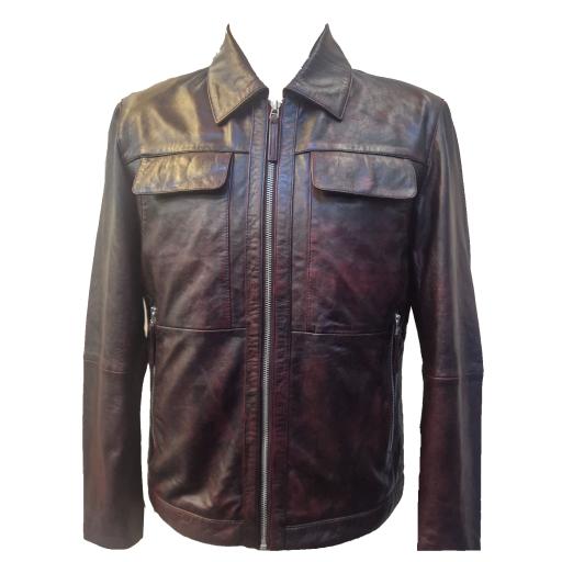 Mens Oxblood Leather Jacket - Safari Patch Pockets
