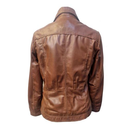 Womens Tan Zip Leather Jacket - Lapel V Collar -  Shaped Waist