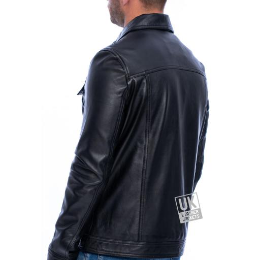 Mens  Leather Jacket - Safari Patch Pockets - BACK PANEL VIEW
