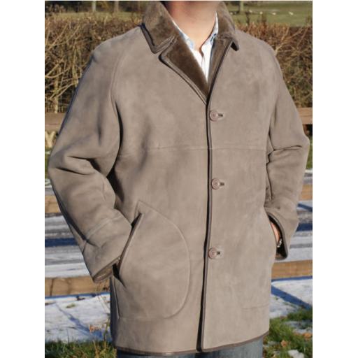 Finest Men's Grey Shearling Sheepskin Car Coat - Envoy  - Sizes  M, L, XL