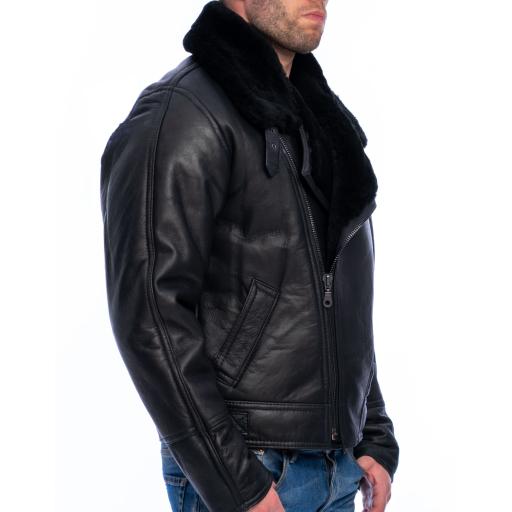 Men's Black Sheepskin Flying Jacket - Vintage Aviator - Thick Weight - LAST FEW !