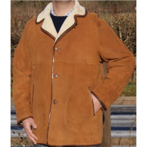 Finest Men's Tan Shearling Sheepskin Car Coat - Envoy