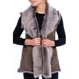 Long Toscana Sheepskin Gilet - Taupe - Long Hair Wool