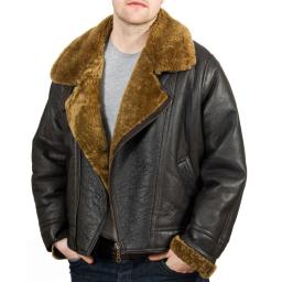Men's Shearling Sheepskin Flying Jacket - Vintage Aviator -  Asymmetric Cross Zip