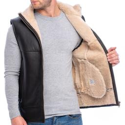 Mens Sheepskin Gilet - Vancouver I - Cream Wool - Soft Wool Interior