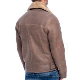 Mens Shearling Sheepskin Flying Jacket - Nevada - Light Brown - Waist Adjuster Buckles