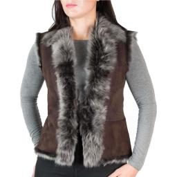 Womens Brown Toscana Sheepskin Gilet - Reversible - Fluffy Long Wool