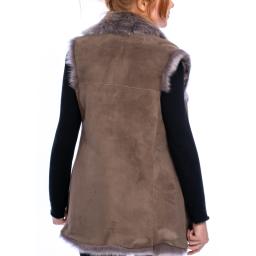 Long Toscana Sheepskin Gilet - Taupe - Hip Length