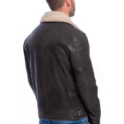 Mens Shearling Sheepskin Flying Jacket - Vail - Aged Crinkle Brown - Back