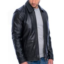 Mens Black Leather Jacket - Superior Quality - Classic Fold Down Collar