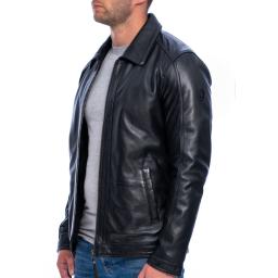Mens Black Leather Jacket Full Grain Cow Hide - British