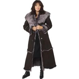 Women's Full Length Hooded Toscana Sheepskin Coat in Brown - Long Wool  