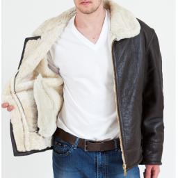 Men's Shearling Sheepskin Flying Jacket - Cream Wool - Atlas - Full Wool Interior