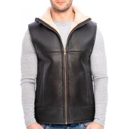 Mens Sheepskin Gilet - Vancouver I - Cream Wool - Fold Down Zip Through 